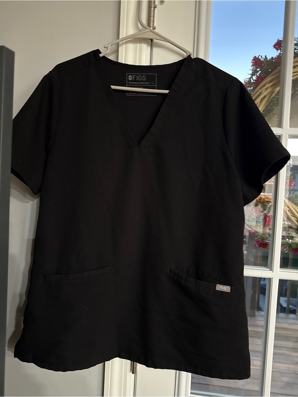 Figs Black V-Neck Medical Scrub Top